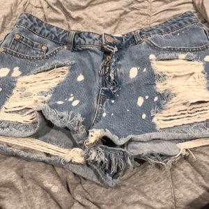 Distressed jean shorts